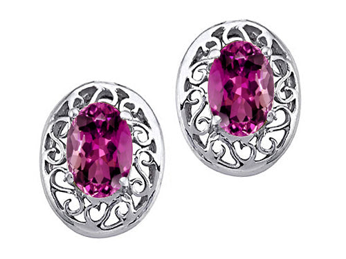 Tommaso Design™ Oval 6x4mm Genuine Rhodolite Earrings