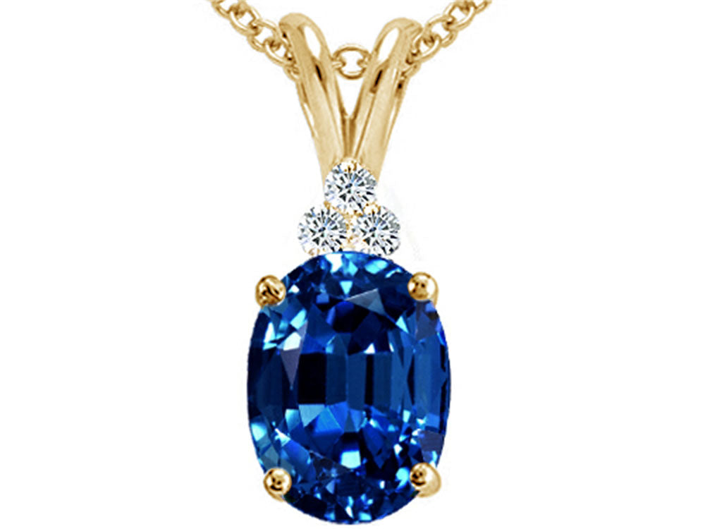 Tommaso Design™ Oval 10x8mm Created Blue Sapphire Pendant Necklace
