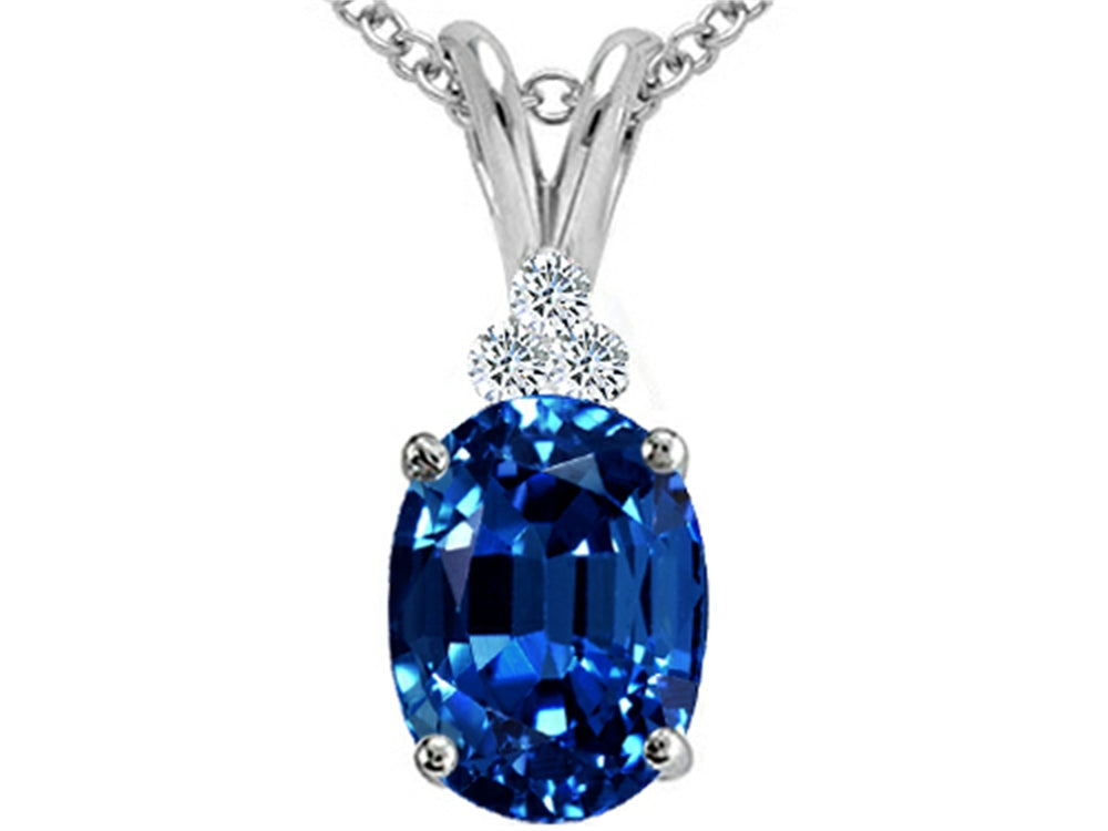 Tommaso Design™ Oval 10x8mm Created Blue Sapphire Pendant Necklace