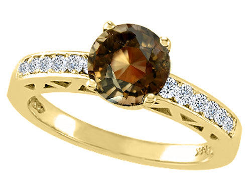 Tommaso Design Round 7mm Genuine Smoky Quartz Solitaire Engagement Ring