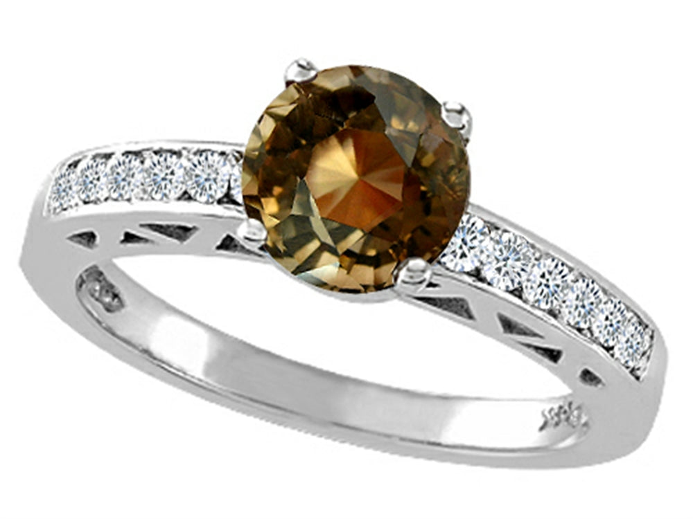 Tommaso Design Round 7mm Genuine Smoky Quartz Solitaire Engagement Ring