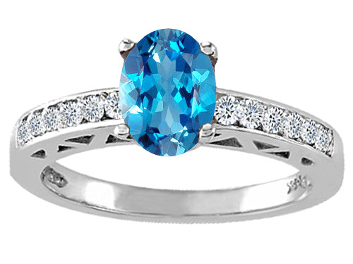 Tommaso Design™ Oval 7x5mm Genuine Blue Topaz Solitaire Engagement Ring