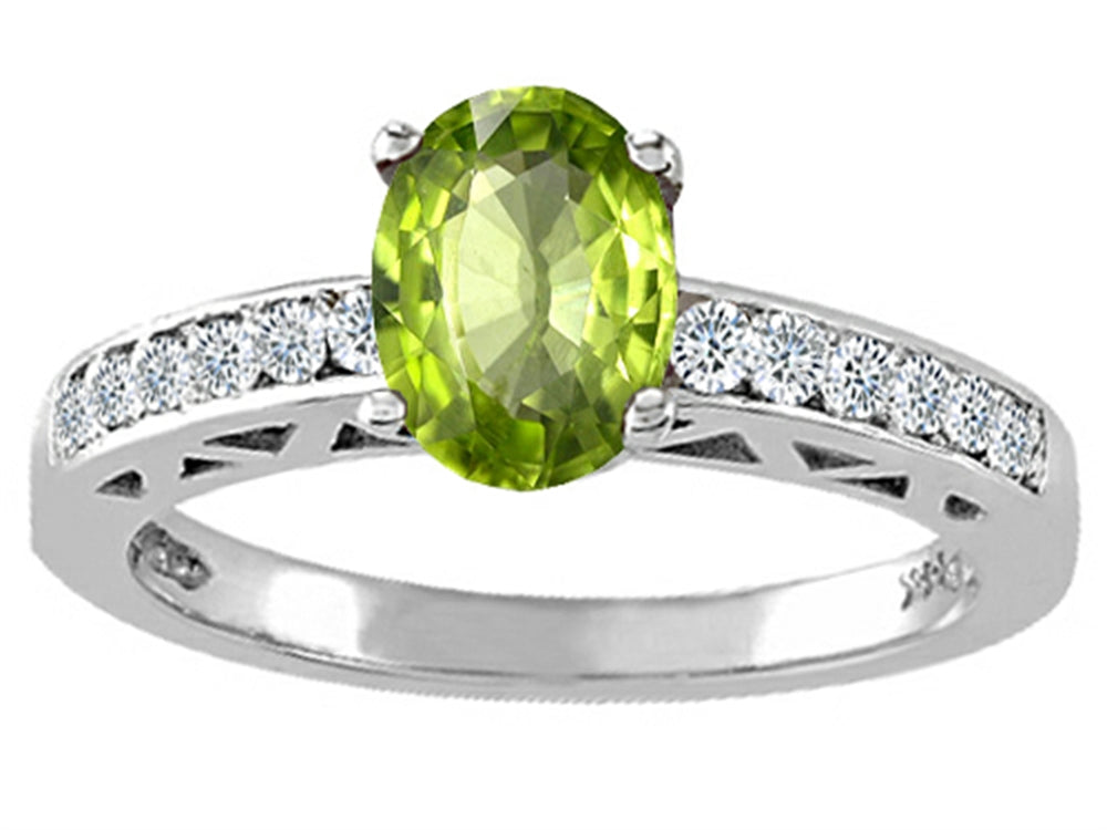 Tommaso Design Oval 7x5mm Genuine Peridot Solitaire Engagement Ring