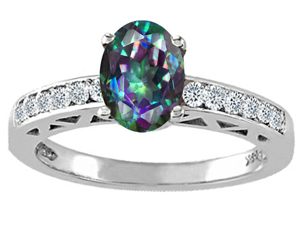 Tommaso Design Oval 7x5mm Mystic Rainbow Topaz Solitaire Engagement Ring