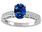 Tommaso Design Oval 7x5mm Created Blue Sapphire Solitaire Engagement Ring