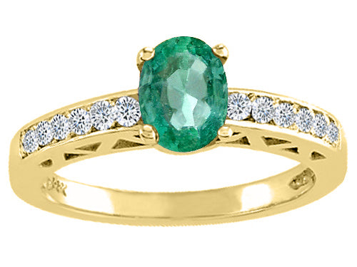 Tommaso Design Genuine Emerald Solitaire Engagement Ring