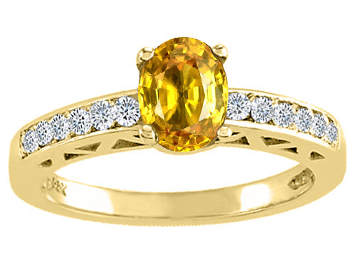 Tommaso Design Oval 7x5mm Genuine Yellow Sapphire Solitaire Engagement Ring