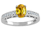 Tommaso Design Oval 7x5mm Genuine Yellow Sapphire Solitaire Engagement Ring