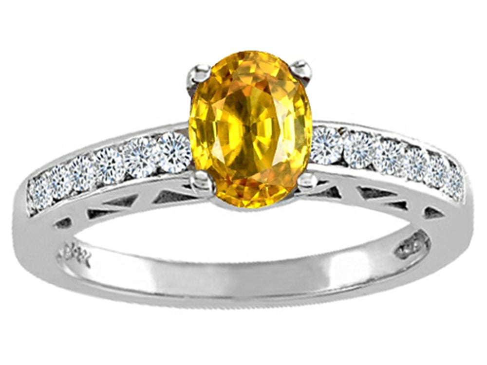 Tommaso Design Oval 7x5mm Genuine Yellow Sapphire Solitaire Engagement Ring