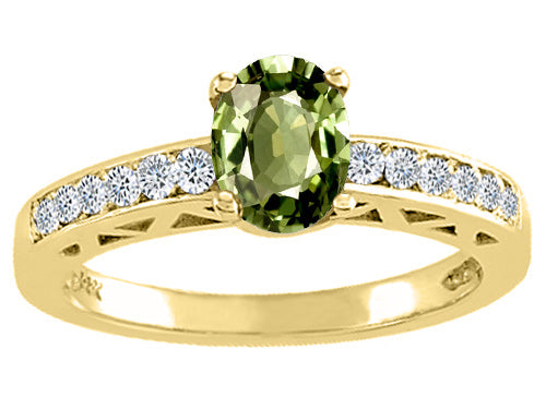 Tommaso Design Oval 7x5mm Genuine Green Sapphire Solitaire Engagement Ring