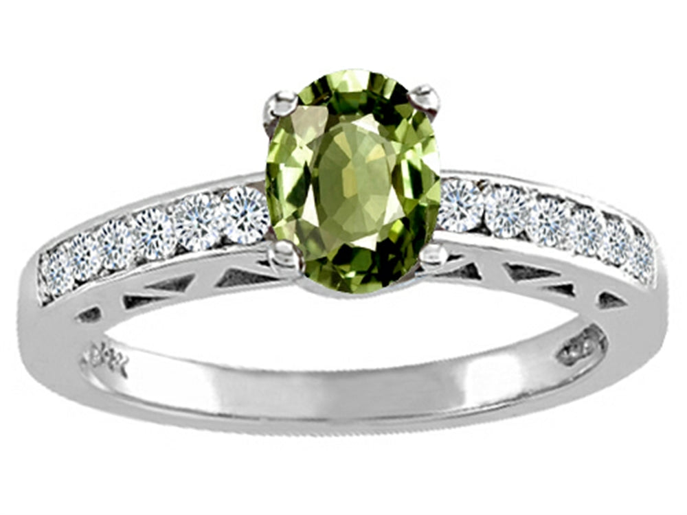 Tommaso Design Oval 7x5mm Genuine Green Sapphire Solitaire Engagement Ring
