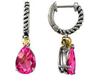 Rope Design Created Pink Sapphire 10x7 Pear Hoop Drop Hanging Earrings