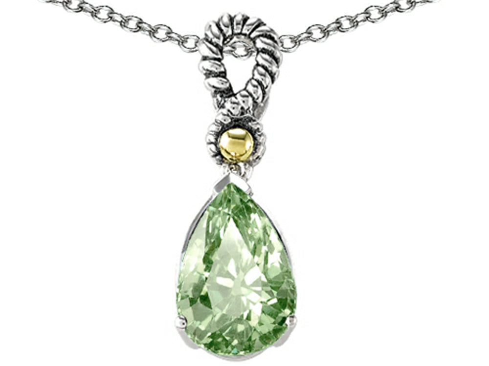 Genuine 11x8mm Green Amethyst Pendant Necklace