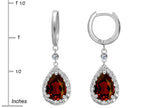 Star K™ Pear Shape 9x7mm Simulated Garnet Drop Earrings Dangling On Huggie Hoop