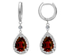 Star K™ Pear Shape 9x7mm Simulated Garnet Drop Earrings Dangling On Huggie Hoop