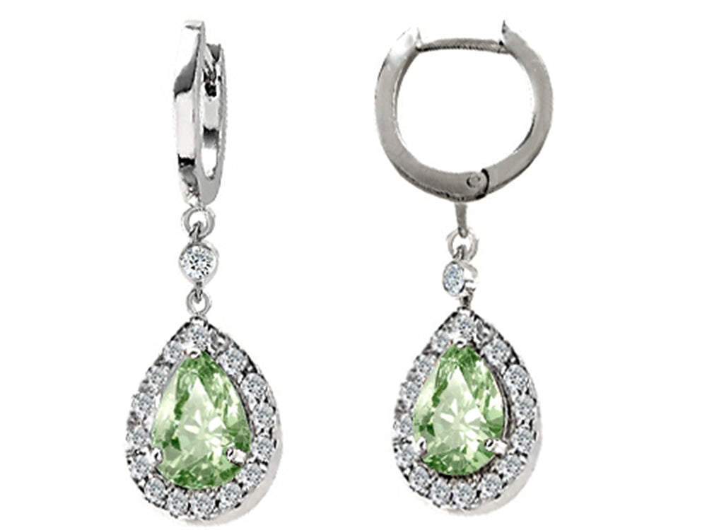 Star K™ Green Amethyst 1.50 Inch Drop Earrings Dangling On 35mm Huggie Hoop
