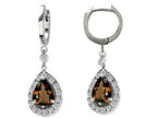 Star K™ Genuine Smoky Quartz 1.50 Inch Drop Earrings Dangling On 35mm Huggie Hoop