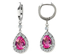 Star K™ Simulated Pink Topaz 1.50 Inch Drop Earrings Dangling On 35mm Huggie Hoop