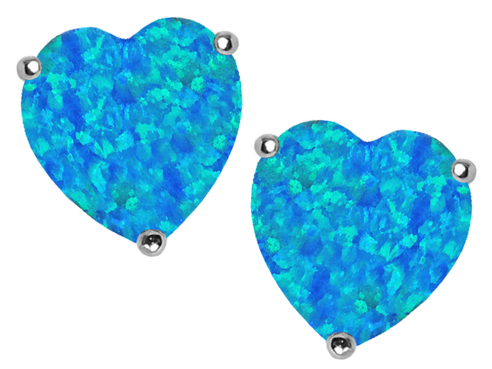 Star K™ 7mm Heart Shape Blue Created Opal Earrings Studs