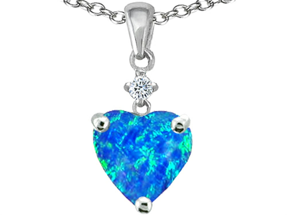 Star K™ Heart Shape 8mm Blue Created Opal and Cubic Zirconia Pendant Necklace