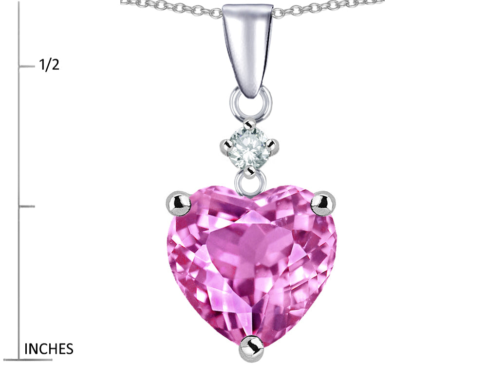 Star K™ 8mm Heart Shape Created Pink Sapphire Pendant Necklace