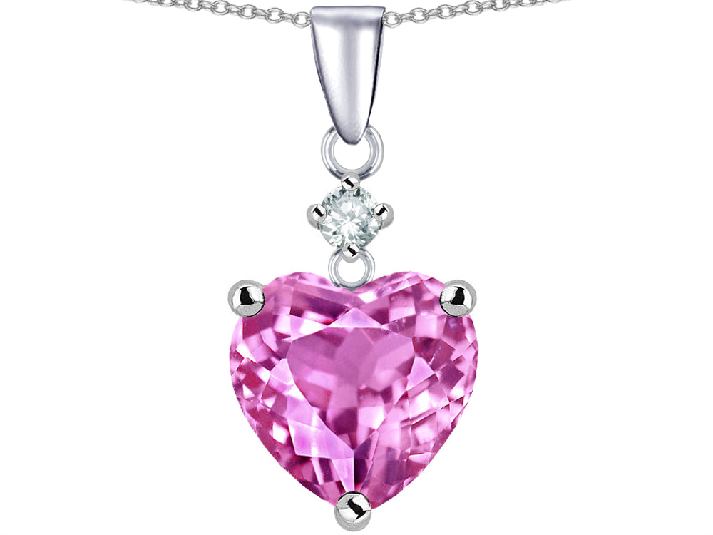 Star K™ 8mm Heart Shape Created Pink Sapphire Pendant Necklace