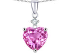 Star K™ 8mm Heart Shape Created Pink Sapphire Pendant Necklace