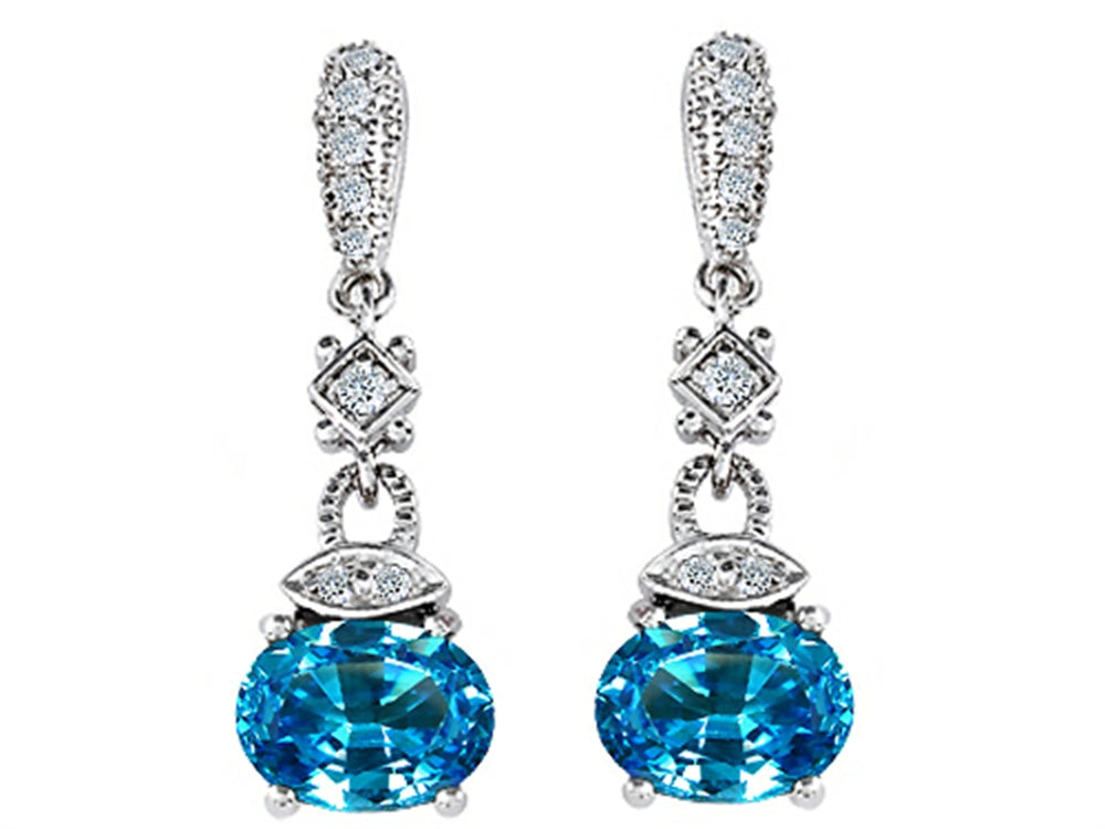Star K™ Genuine Blue Topaz 1.50 Inch Hanging Drop Earrings