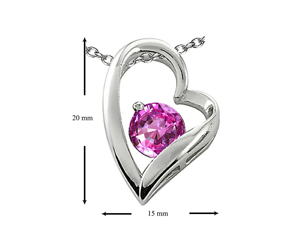 Star K™ 7mm Round Created Pink Sapphire Heart Pendant Necklace