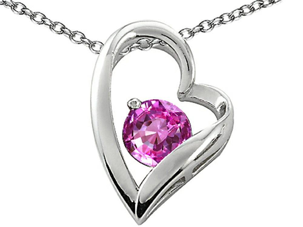 Star K™ 7mm Round Created Pink Sapphire Heart Pendant Necklace