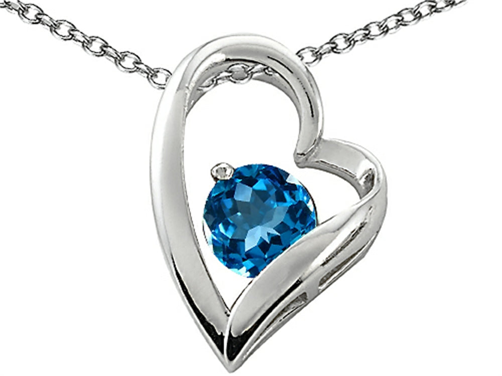 Star K™ 7mm Round Simulated Blue Topaz Heart Pendant Necklace