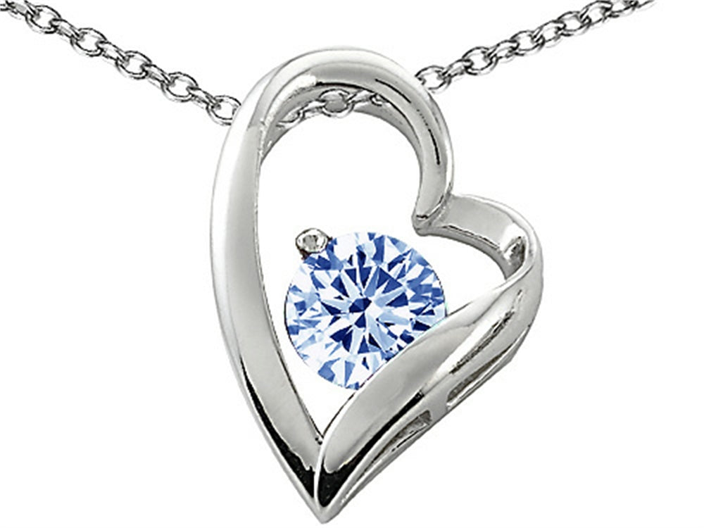 Star K™ 7mm Round Simulated Aquamarine Heart Pendant Necklace