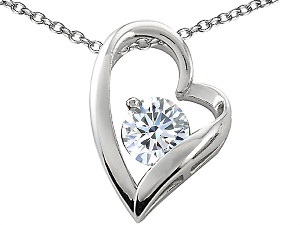 Star K™ 7mm Round White Topaz Floating Heart Pendant Necklace