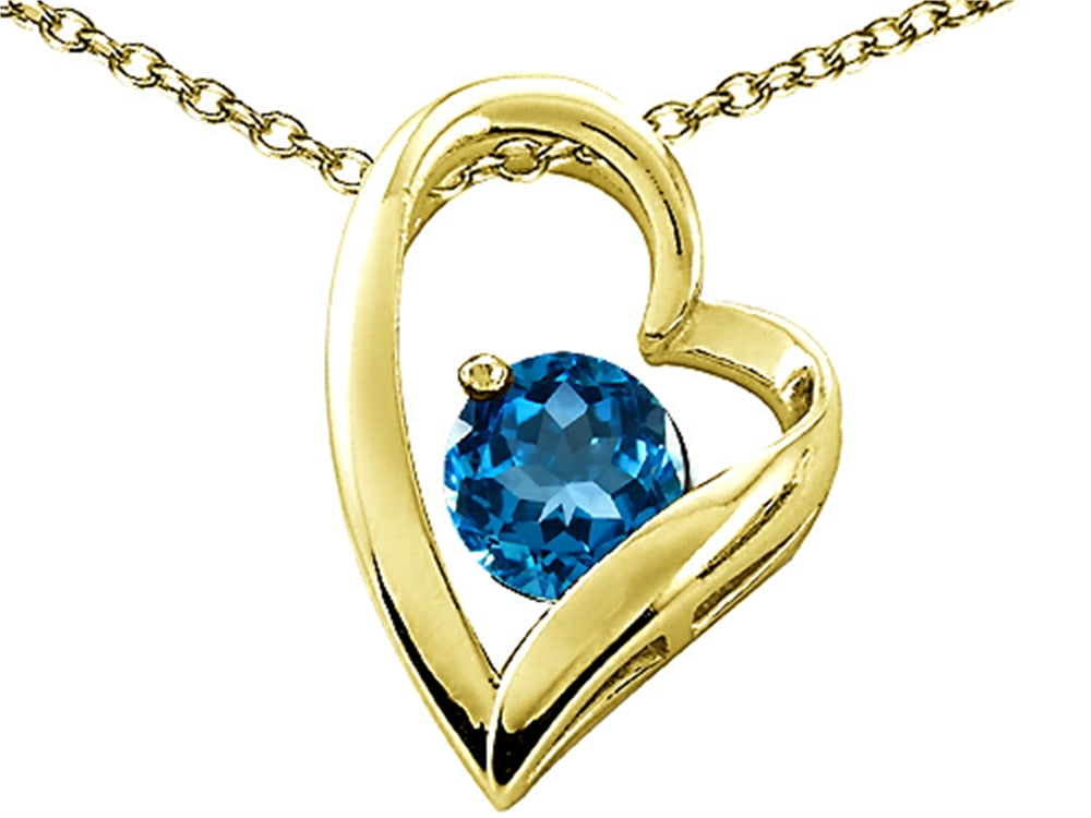 Tommaso Design™ Heart Shaped Genuine Blue Topaz 7mm Round Pendant Necklace