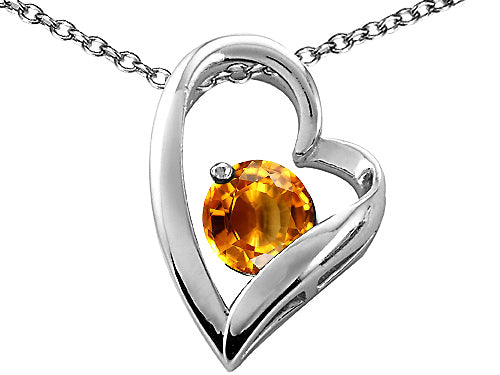 Tommaso Design™ Heart Shaped Genuine Citrine 7mm Round Pendant Necklace