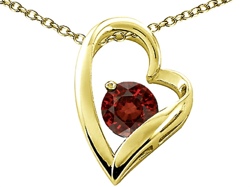 Tommaso Design™ Heart Shaped Genuine Garnet 7mm Round Pendant Necklace