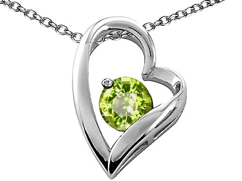 Tommaso Design™ Heart Shaped Genuine Peridot 7mm Round Pendant Necklace