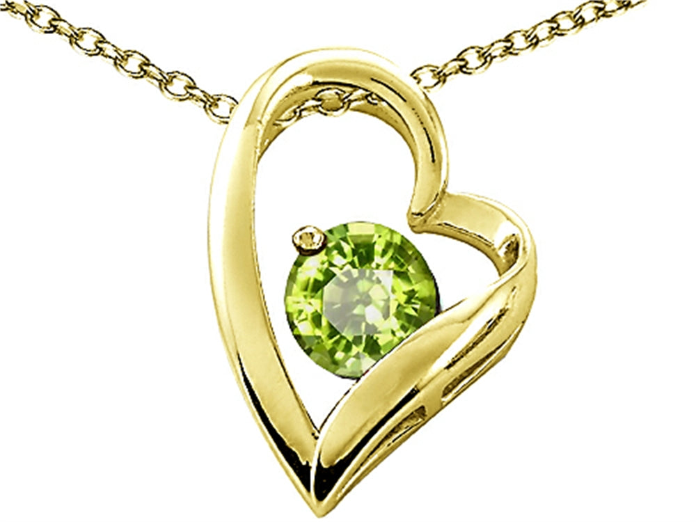 Tommaso Design™ Heart Shaped Genuine Peridot 7mm Round Pendant Necklace