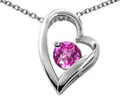 Tommaso Design™ Heart Shaped Simulated Pink Tourmaline 7mm Round Pendant Necklace