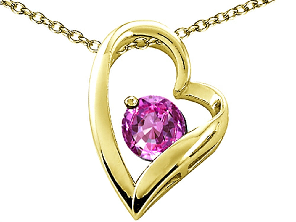 Tommaso Design™ Heart Shaped Simulated Pink Tourmaline 7mm Round Pendant Necklace