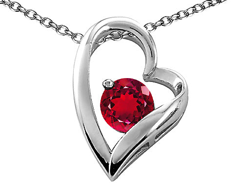 Tommaso Design™ 7mm Round Created Ruby Heart Shape Pendant Necklace