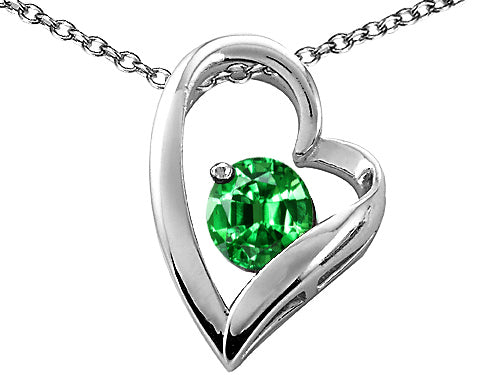 Tommaso Design™ Heart Shaped Simulated Emerald 7mm Round Pendant Necklace