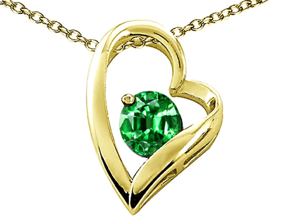 Tommaso Design™ Heart Shaped Simulated Emerald 7mm Round Pendant Necklace