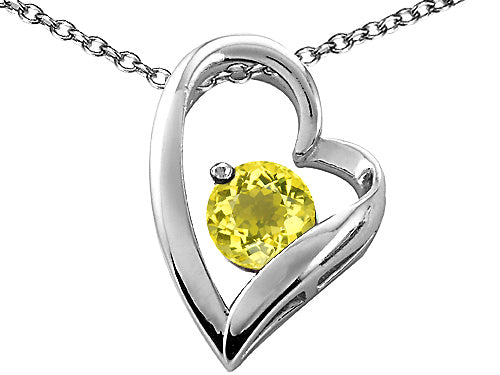 Tommaso Design™ Heart Shaped Genuine Lemon Quartz 7mm Round Pendant Necklace