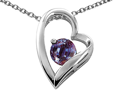 Tommaso Design™ Heart Shaped Simulated Alexandrite 7mm Round Pendant Necklace