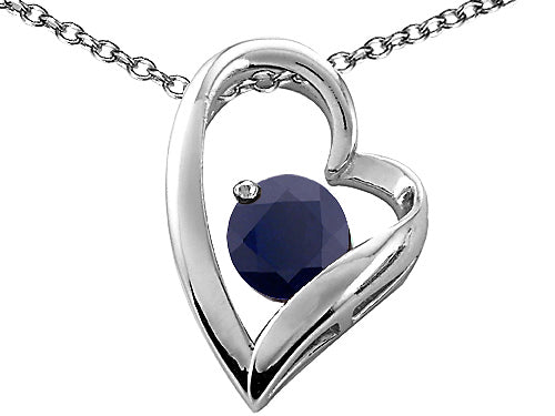Tommaso Design™ Heart Shaped Genuine Black Sapphire 7mm Round Pendant Necklace