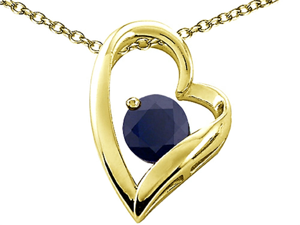 Tommaso Design™ Heart Shaped Genuine Black Sapphire 7mm Round Pendant Necklace