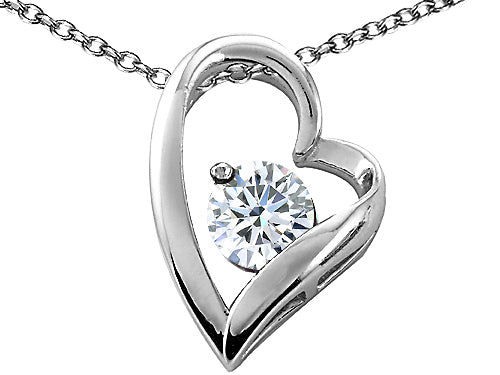 Tommaso Design™ Heart Shaped Genuine White Topaz 7mm Round Pendant Necklace