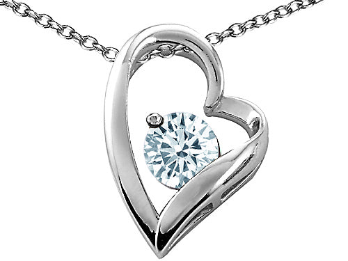 Tommaso Design™ Heart Shaped Genuine Aquamarine 7mm Round Pendant Necklace