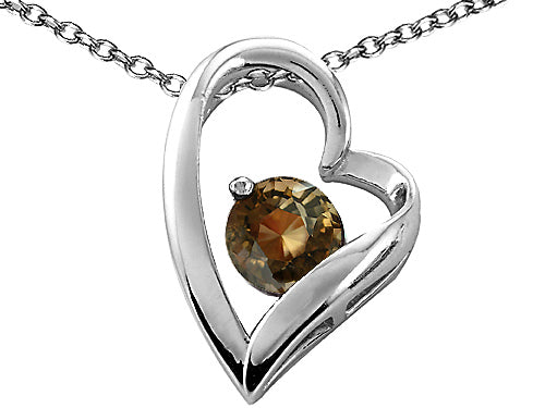 Tommaso Design™ Heart Shaped Genuine Smoky Quartz 7mm Round Pendant Necklace